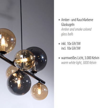 Lampa wisząca szklane kule w kolorach SMOKY/BURSZTYN 10xG9 POPSICLE Paul Neuhaus 2583-18