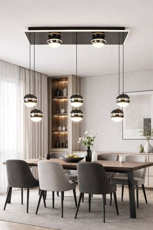 Lampa wisząca ósemka prostokątna Biarritz czarny chrom Aviano Lighting 7047-905