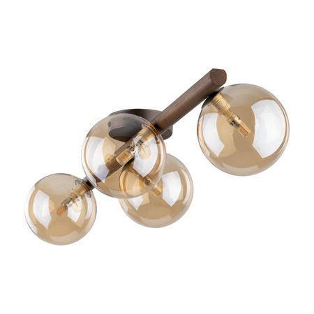 Lampa sufitowa drewniana konstrukcja i cztery szklane klosze ESTERA WOOD ORZECH BURSZTYN 4XG9 Tk Lighting 11094