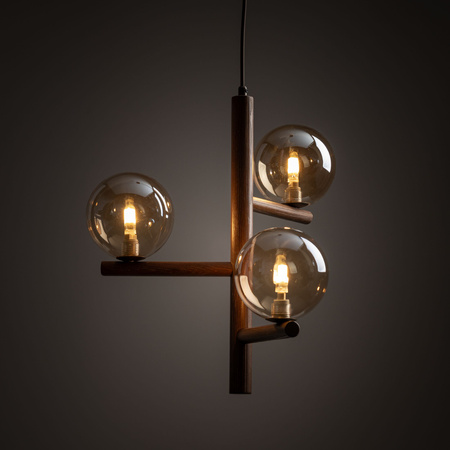 Potrójna lampa wisząca z kloszami bursztynowymi i elementami drewna ESTERA WOOD ORZECH 3XG9 Tk Lighting 11095