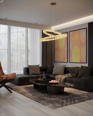 Efektowna złota lampa wisząca dwa okręgi z koralików z kamienia naturalnego LED 3000K Coralys MAXLIGHT P0623D