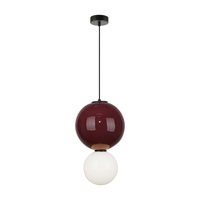 Lampa wisząca bordowa kula z ceramiki 25cm plus szklany biały klosz LED 3000K Pieve Italux PND-95221-1L-PRP