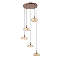 Lampa wisząca 5 zwisów ze szklanymi bursztynowymi kloszami 5xLED 3000K Tenele Italux PND-24028-5A-COPP