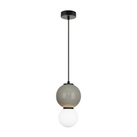 Lampa wisząca szara kula z ceramiki 15cm wraz ze szklanym białym kloszem LED 3000K Pieve Italux PND-95221-1S-GR