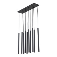 Lampa wisząca 10 metalowych cienkich karbowanych rurek na prostokatnej podstawie FERRO BLACK 10XG9 LISTWA 10xG9 Tk Lighting 11489