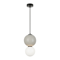 Lampa wisząca szara kula z ceramiki 18cm wraz ze szklanym białym kloszem LED 3000K Pieve Italux PND-95221-1M-GR