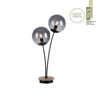 Lampka stołowa czarna z drewnianą podstawą dwa szklane klosze GREEN WIDOW 2xE14 Just Light 11390-79 