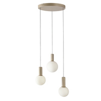 Lampa wisząca beżowa trzy białe klosze o różnych wielkościach na okrągłej podstawie TESTA 3xG9 Candellux Studio 33-50908