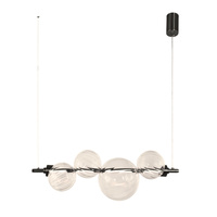 Czarna lampa wisząca pozioma z czterema bezbarwnymi szklanymi kulami  o różnych wielkościach PLAYA 12W LED 3000K Candellux Studio 34-50502