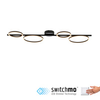 Podłużna czarna lampa sufitowa LED cztery ringi z funkcją ściemniania SwitchMo MINI RITUS Just Light 14211-18