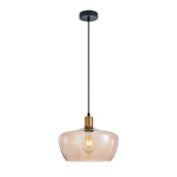 Lampa wisząca mosiężna z bursztynowym szklanym kloszem 30cm 1xE27 Parola Italux PND-3636-1-BRO-AMB
