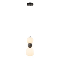 Lampa wisząca pionowa z dwoma opalowymi kulami i ciemnoszarym kloszem centralnym LED 3000K 13W Maxlight P0629