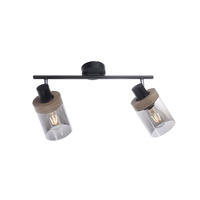 Podwójna czarna lampa sufitowa szklane klosze i elementy drewniane PASQUAL 2xE27 Just Light 11312-18