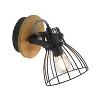 Kinkiet industrialny z drewnem i metalową klatką – styl loft TARO 1xE14 Just Light 15117-18 