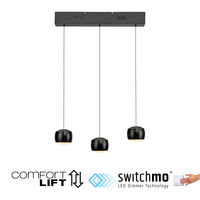 Lampa wisząca trzy wiszące czarne kule na belce z funkcją SwitchMo i ComfortLift BALLINI Just Light 15261-18