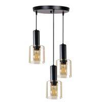 ISAR LAMPA WISZĄCA TALERZ CZARNY 3X40 E27 KLOSZ BURSZTYNOWY Candellux 33-21328
