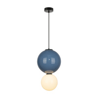 Lampa wisząca niebieska kula z ceramiki 25cm wraz ze szklanym białym kloszem LED 3000K Pieve Italux PND-95221-1L-BLU