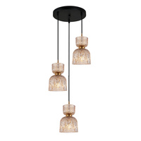 Lampa wisząca 3-punktowa ze szklanymi bursztynowymi kloszami w kształcie klepsydry 3xE27 Balme Italux PND-3619-3A-BRO-AMB