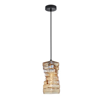 Lampa wisząca z dekoracyjnym kloszem szklanym w kolorze bursztynowym 1xE27 Altera Italux PND-3219-1-BRO-AMB