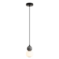 Lampa wisząca pojedyńcza opalowy klosz z ryflowaną ciemnoszarą ozdobną kulą Modern 5W Maxlight P0626