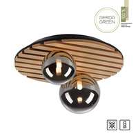 Lampa sufitowa okragła drewniana z dwoma szklanymi kloszami GREEN STIKA 2xG9 Just LIght 15208-79