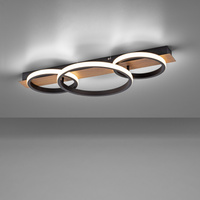 Lampa sufitowa trzy czarne ringi na drewnianej podstawie TROOPER LED 3000K Just Light  15616-78