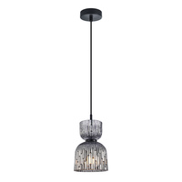 Lampa wisząca ze szklanym kloszem klepsydra w kolorze dymionym 1xE27 Balme Italux PND-3619-1-BK-SG