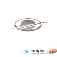 Lampa sufitowa srebrna – geometryczny okrąg z linią świetlną KORSA LED 3000K z funkcją ściemniania SimplyDim Just Light 14130-55