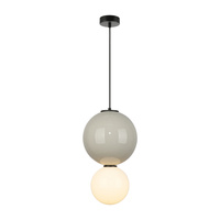 Lampa wisząca szara kula z ceramiki 25cm wraz ze szklanym białym kloszem LED 3000K Pieve Italux PND-95221-1L-GR