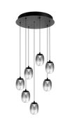 Lampa wisząca PAMELA 11 ROUND 7 SMOKY AZ6270 – czarna lampa LED 7 kloszy dymione szkło