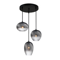 Lampa wisząca potrójna trzy dymione ryflowane klosze o różnych kształtach 3xE27 Alias Italux PND-3672-3A-BK-SG