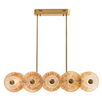 Designerska lampa wisząca złota matowa z okrągłymi płaskimi ryflowanymi kloszami Maxlight P0643 Allure