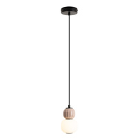Lampa wisząca pojedyńcza opalowy klosz z ryflowaną lekko brązową ozdobną kulą Modern 5W Maxlight P0625
