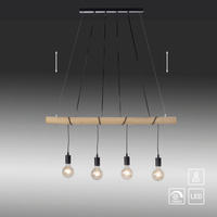 Lampa wisząca 4 zwisy na drewnianej belce TERO 4xE27 Just Light 15505-18