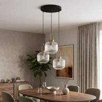 Lampa wisząca z 3 ryflowanymi kloszami do salonu LIRA Kaja Lighting  K-6062