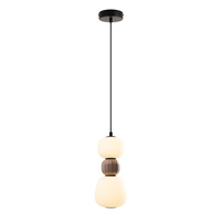 Lampa wisząca pionowa z dwoma opalowymi kulami i brązowym kloszem centralnym LED 3000K 13W Maxlight P0628
