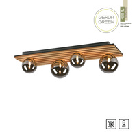 Prostokątna lampa sufitowa drewniana z czterema szklanymi kloszami GREEN STIKA 4xG9 Just Light 15209-79