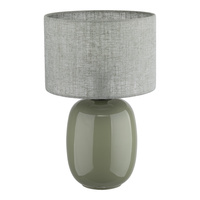 Lampka stołowa szklana w kolorze oliwkowym z lnianym abażurem 1xE27 MELODY OLIVE Tk Lighting 16183