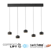 Lampa wisząca pięć wiszących czarnych kul na belce z funkcją SwitchMo BALLINI Just Light 15262-18