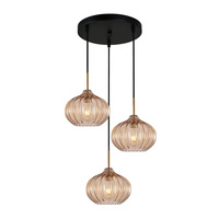 Potrójna lampa wisząca na kole z bursztynowymi kloszami 3xE27 Pansol Italux PND-2940-3AS-BRO-AMB