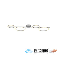 Podłużna srebrna lampa sufitowa LED cztery ringi z funkcją ściemniania SwitchMo MINI RITUS Just Light 14211-21