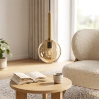 Czarna zwis z bursztynowym, kulistym kloszem YUKI Kaja Lighting K-5865