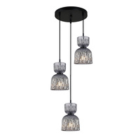 Lampa wisząca do salonu z dymionymi kloszami w kształcie klepsydry 3xE27 Balme Italux PND-3619-3A-BK-SG