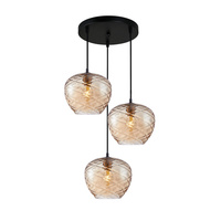Lampa wisząca trzy szklane bursztynowe klosze na okrągłej podsufitce 3xE27 Bresco Italux PND-3033-3A-BRO-AMB