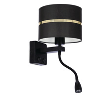 POLO LAMPA KINKIET CZARNY 1X40W E27+2W LED ABAŻUR CZARNY+ZŁOTY PASEK Candellux 21-27634