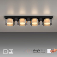  Prostokątna czarna lampa sufitowa 70cm x 15cm z czterema kloszami RIKA LED 3000K z funkcją ściemniania  Paul Neuhaus 6164-18