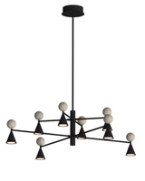 Czarna lampa wisząca osiem stożkowych punktów LED wraz z ozdobnymi kulami z trawertynu Bingo 57W Maxlight P0685