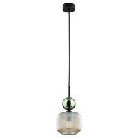 Lampa wisząca pojedyńcza  z ryflowanym koniakowym kloszem i zieloną kulą SOPHIA GREEN COGNAC 1xE14 Tk Lighting 11144