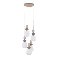 Lampa wisząca pięć białych karbowanych kloszy z dekoracyjnymi bryłami ZEN SABIA BOTTI WHITE 5XE14 KOŁO Tk Lighting 11874