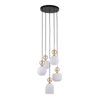 Lampa wisząca pięć zwisów szklane karbowane klosze SOPHIA COGNAC WHITE 5XE14 Tk Lighting 11593